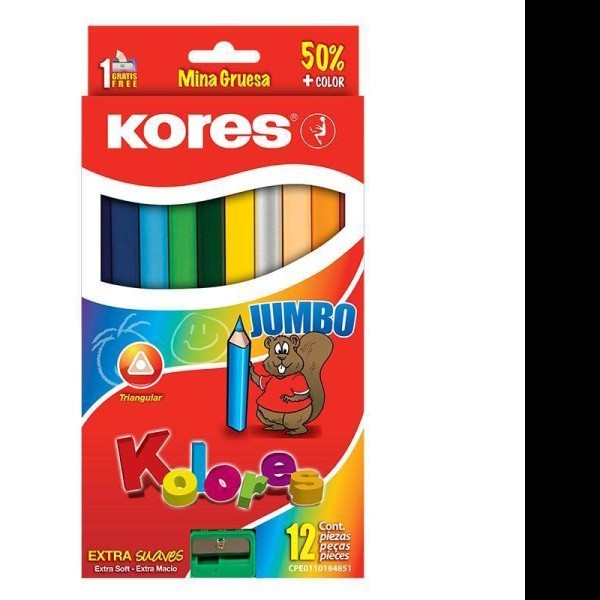 COLORES ESTUCHE C12 L. KORES TRIANG. JUMBO